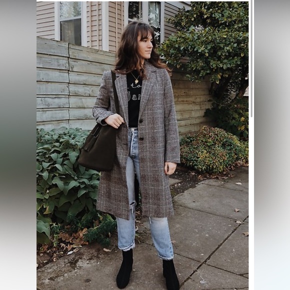 Forever 21 NWOT Plaid Double Breasted Wool-blend Long Coat size M - Picture 3 of 17